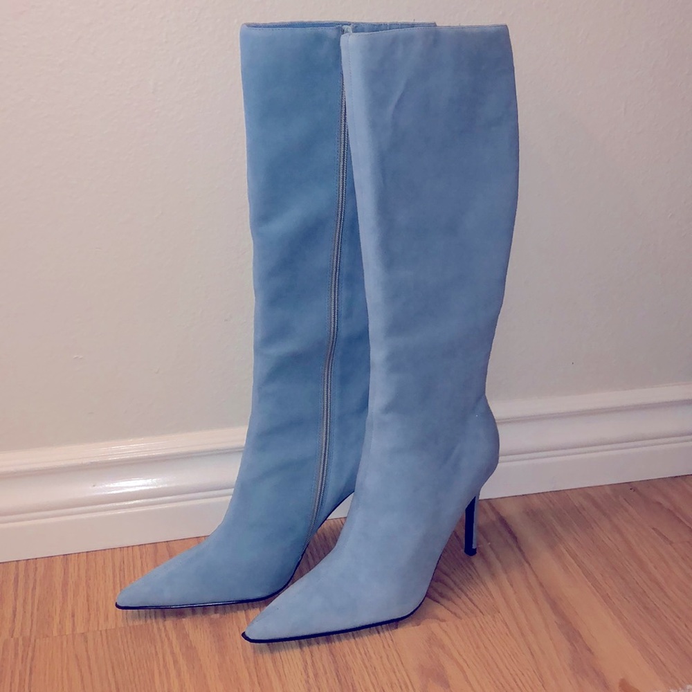 Colin Stuart Knee High Baby Blue Suede Boots